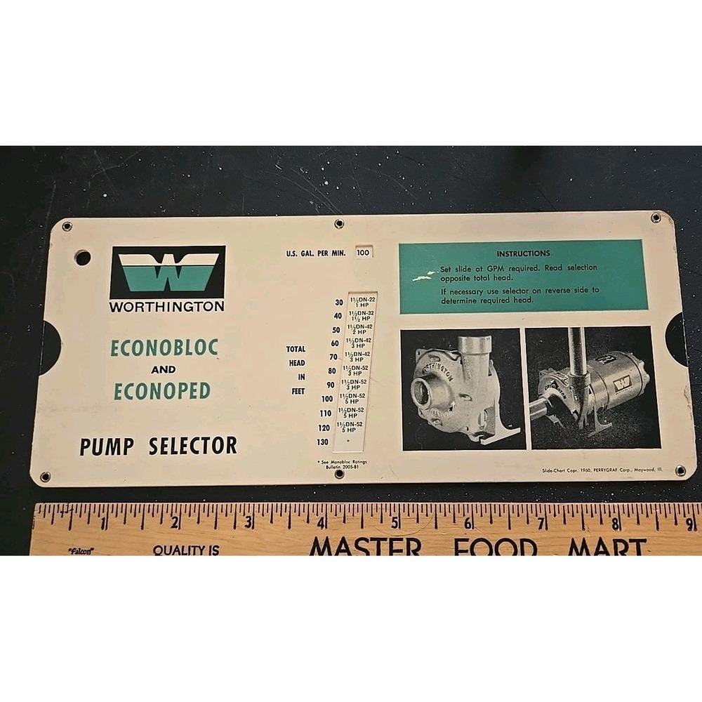 Vintage 1960 Worthington Pump Selector Friction Loss Estimator Slide Chart Tool
